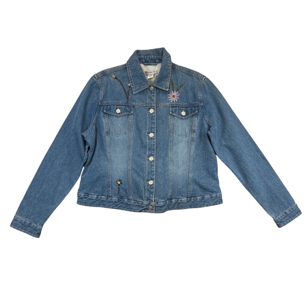 Central Falls Denim Jacket Womens‎ XL Blue Embroidered Beaded Floral NWT